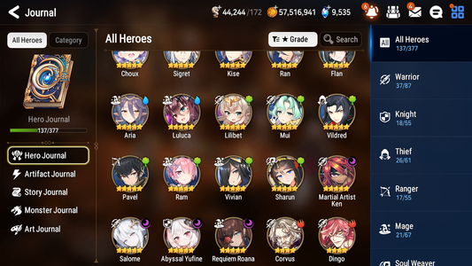 [GLOBAL] [INSTANT] Epic 7 Seven 4ML Salome Abyssal Yufine Requiem Roana Ken + 63ML pulls 9k skystones mystics+ 20 Speed + 4 Sets Gear + Name Starter Account-Mobile Games Starter