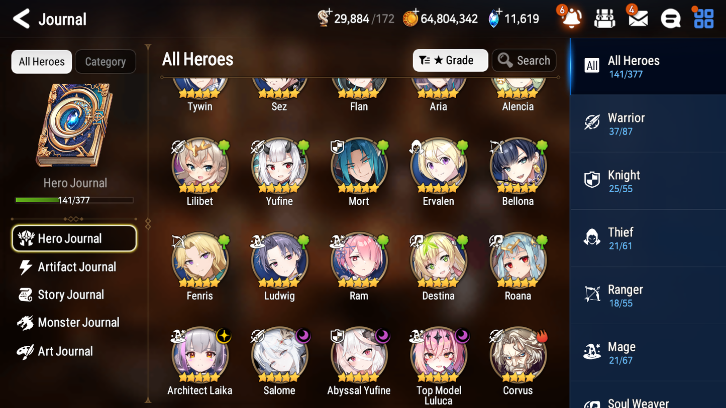 [GLOBAL] [INSTANT] Epic 7 Seven 4ML Salome Abyssal Yufine Top Model Luluca Architect Laika + 77ML pulls 11k skystones mystics+ 20 Speed + 4 Sets Gear +Name Starter Account-Mobile Games Starter