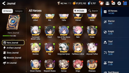 [GLOBAL] [INSTANT] Epic 7 Seven 5ML 1LIM Empyrean Ilynav Abyssal Yufine Faithless Lidica Requiem Roana Charles Summer Fumyr + 63ML pulls 9k skystones mystics+20 Speed + 4 Sets Gear + Name Starter Account-Mobile Games Starter