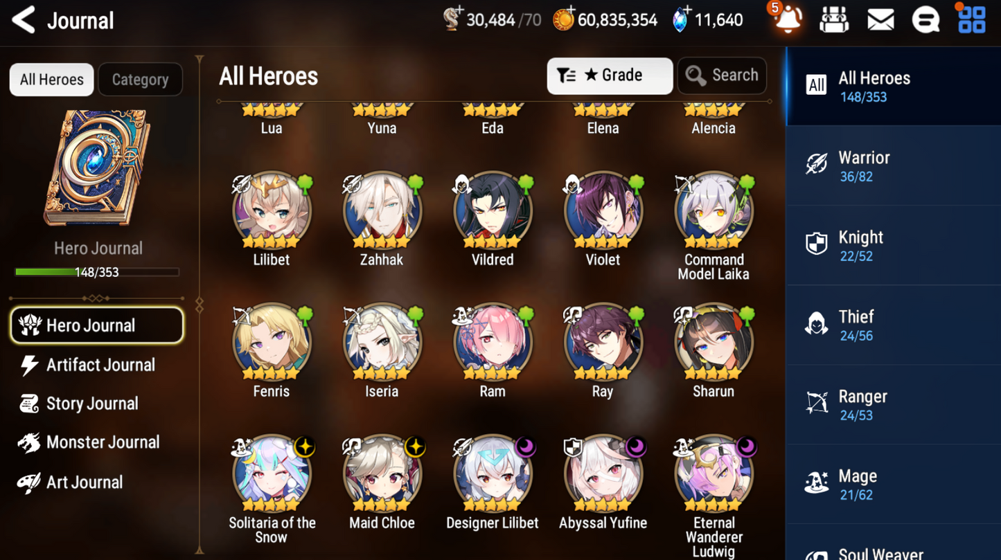 [GLOBAL] [INSTANT] Epic 7 Seven 5ML Abyssal Yufine Maid Chloe Solitaria Designer Lilibet Eternal Ludwig Angel Angelica+ 63ML pulls 11k skystones 1300 mystics+ Name Starter Account-Mobile Games Starter