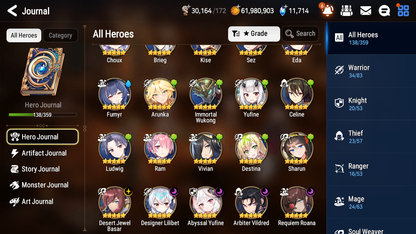[GLOBAL] [INSTANT] Epic 7 Seven 5ML Abyssal Yufine Requiem Roana Designer Lilibet DJ Basar Arbiter+ 77ML pulls 11k skystones 1300 mystics+20 Speed + Name Starter Account-Mobile Games Starter
