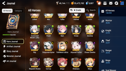 [GLOBAL] [INSTANT] Epic 7 Seven 5ML Empyrean Ilynav Abyssal Yufine Faithless Lidica Requiem Roana Charles + 63ML pulls 9k skystones 1250 mystics+20 Speed + Name Starter Account-Mobile Games Starter