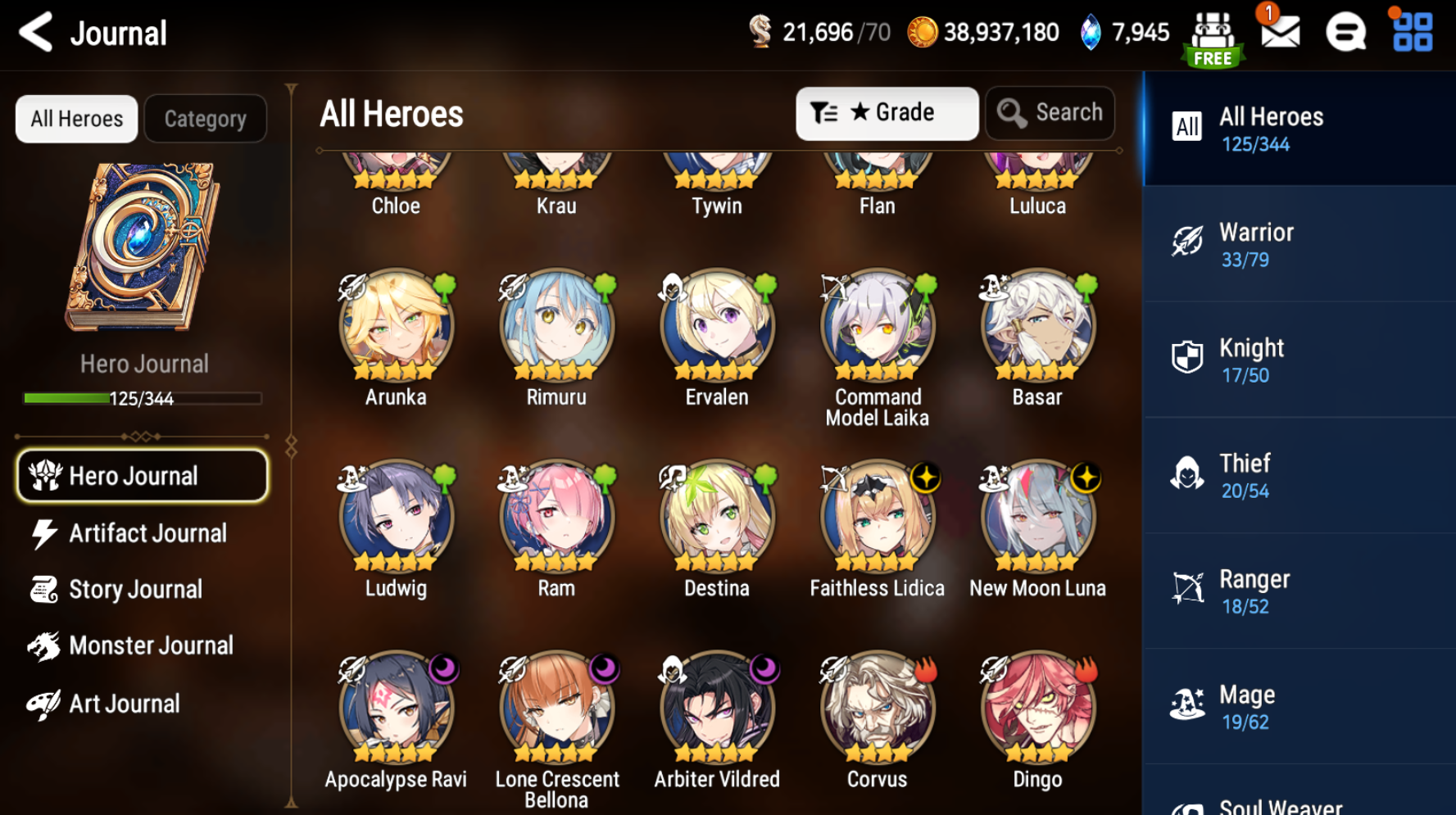 [GLOBAL] [INSTANT] Epic 7 Seven 5ML New Moon Luna Bellona Arbiter Vildred Ravi Lidica Rimuru + ML pulls + Name Starter Account-Mobile Games Starter