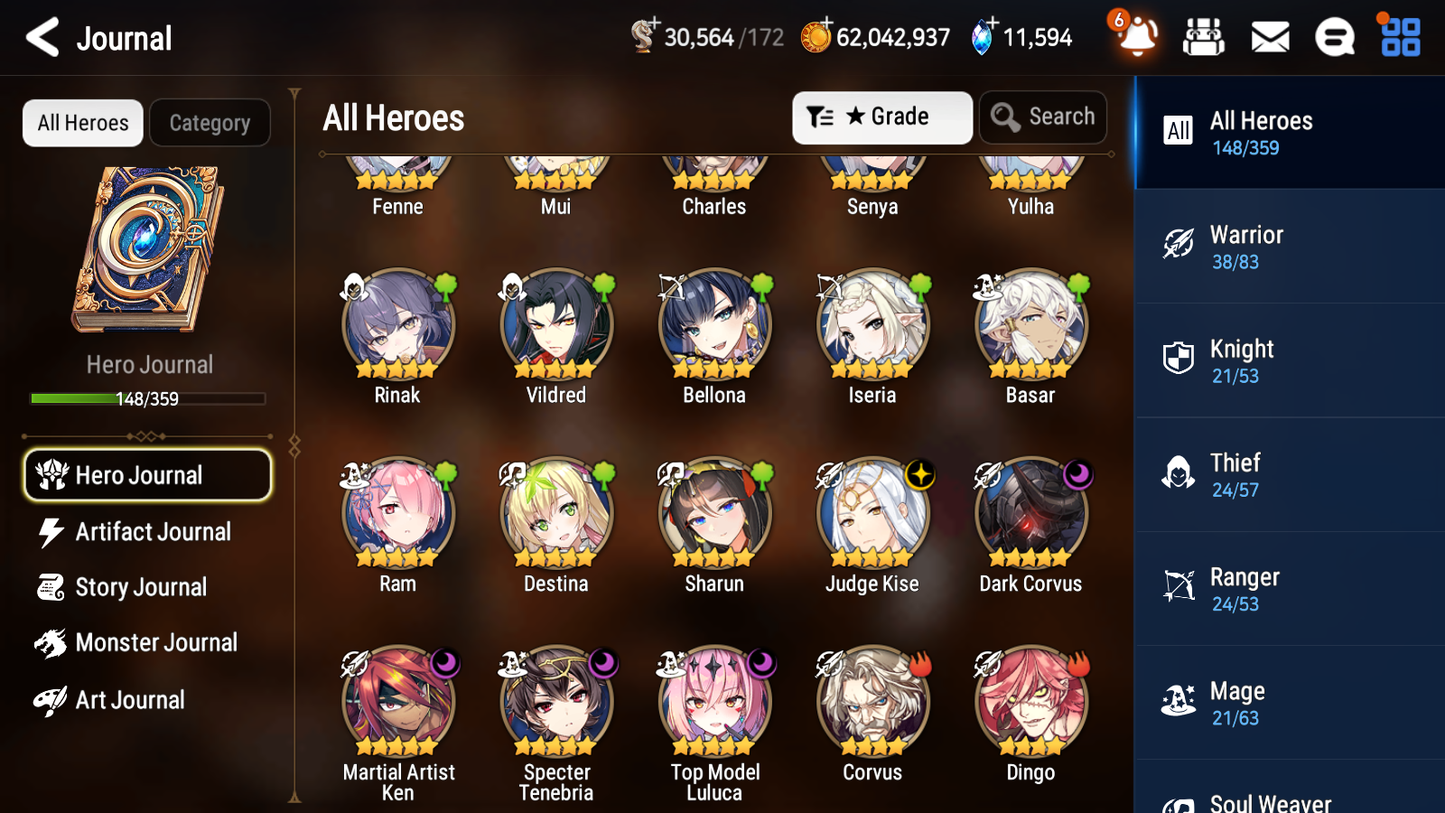 [GLOBAL] [INSTANT] Epic 7 Seven 5ML Rinak + Corvus Judge Kise Martial Artist Ken Specter Tenebria Top Model Luluca + 77ML pulls 11k skystones 1300 mystics+20 Speed + Name Starter Account-Mobile Games Starter