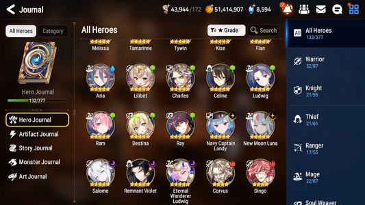 [GLOBAL] [INSTANT] Epic 7 Seven 5ML Salome New Moon Luna Navy Captain Landy Remnant Violet Eternal Wanderer Ludwig+ 58ML pulls +20 Speed + 4 Sets Gear +Name Starter Account-Mobile Games Starter