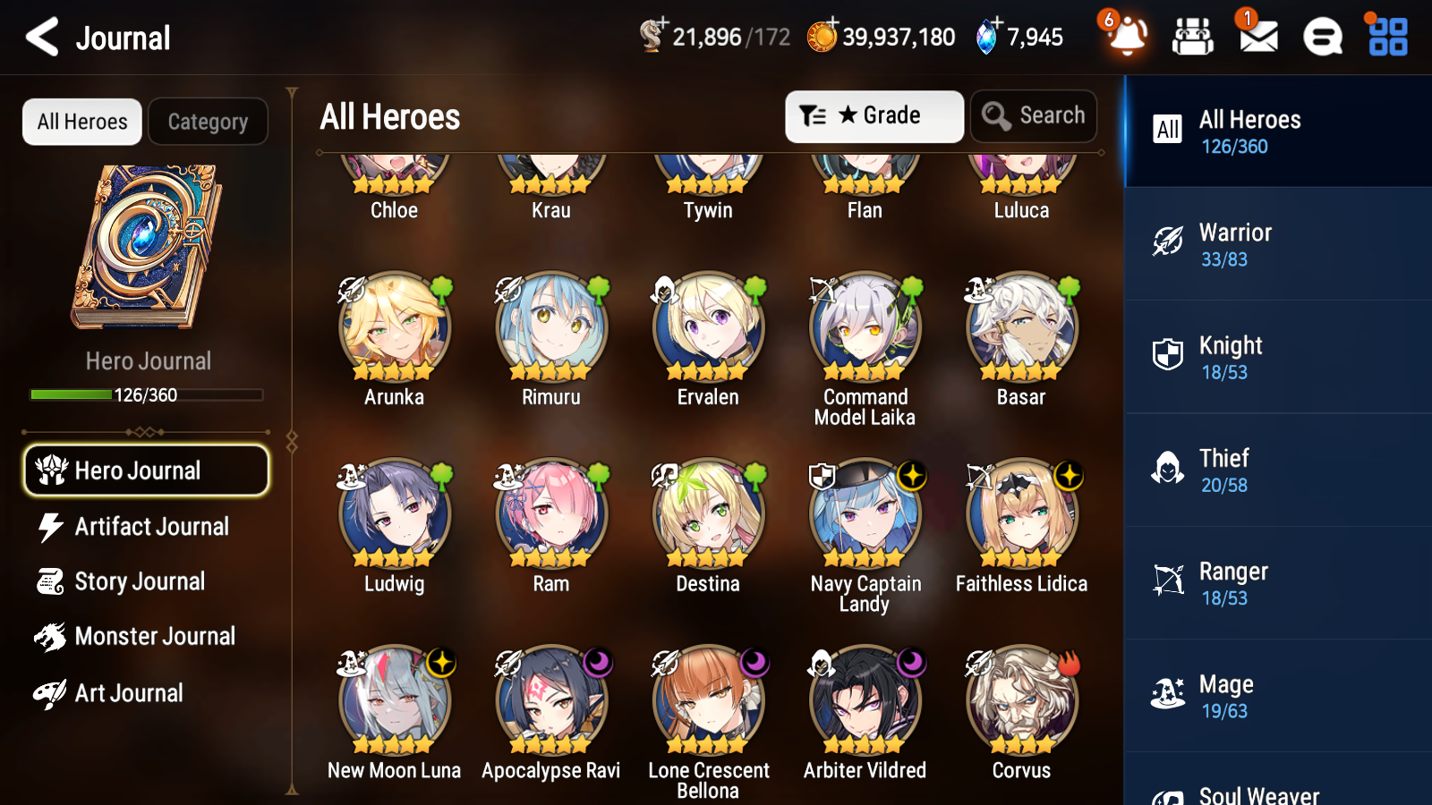 [GLOBAL] [INSTANT] Epic 7 Seven 6ML New Moon Luna Navy Captain Landy Bellona Arbiter Vildred Ravi Lidica Rimuru + ML pulls +20 Speed + Name Starter Account-Mobile Games Starter