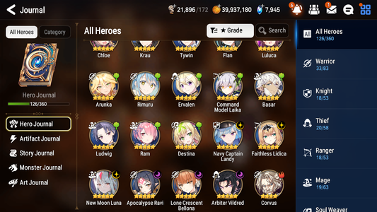 [GLOBAL] [INSTANT] Epic 7 Seven 6ML New Moon Luna Navy Captain Landy Bellona Arbiter Vildred Ravi Lidica Rimuru + ML pulls +20 Speed + Name Starter Account-Mobile Games Starter