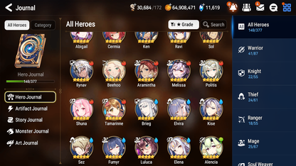 [GLOBAL] [INSTANT] Epic 7 Seven 7ML Salome Sea Phantom Politis Requiem Roana Krau Sage Baal Laika + 77ML pulls 11k skystones mystics+ 20 Speed + 4 Sets Gear +Name Starter Account-Mobile Games Starter