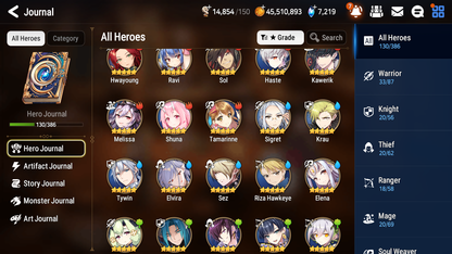 [GLOBAL] [INSTANT] Epic 7 Seven 7ML Zio Fallen Cecilia Solitaria Ruele Ken Operator Sigret Judge Kise+ 50ML pulls + 2x 20 Speed + Luna Skin + Name Starter Account-Mobile Games Starter