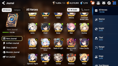 [GLOBAL] [INSTANT] Epic 7 Seven 7ML Zio Fallen Cecilia Solitaria Ruele Ken Operator Sigret Judge Kise+ 50ML pulls + 2x 20 Speed + Luna Skin + Name Starter Account-Mobile Games Starter