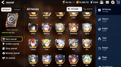 [GLOBAL] [INSTANT] Epic 7 Seven Rinak + artifact + Belian + 54ML pulls 10k skystones 1400 mystics+ Name Starter Account-Mobile Games Starter