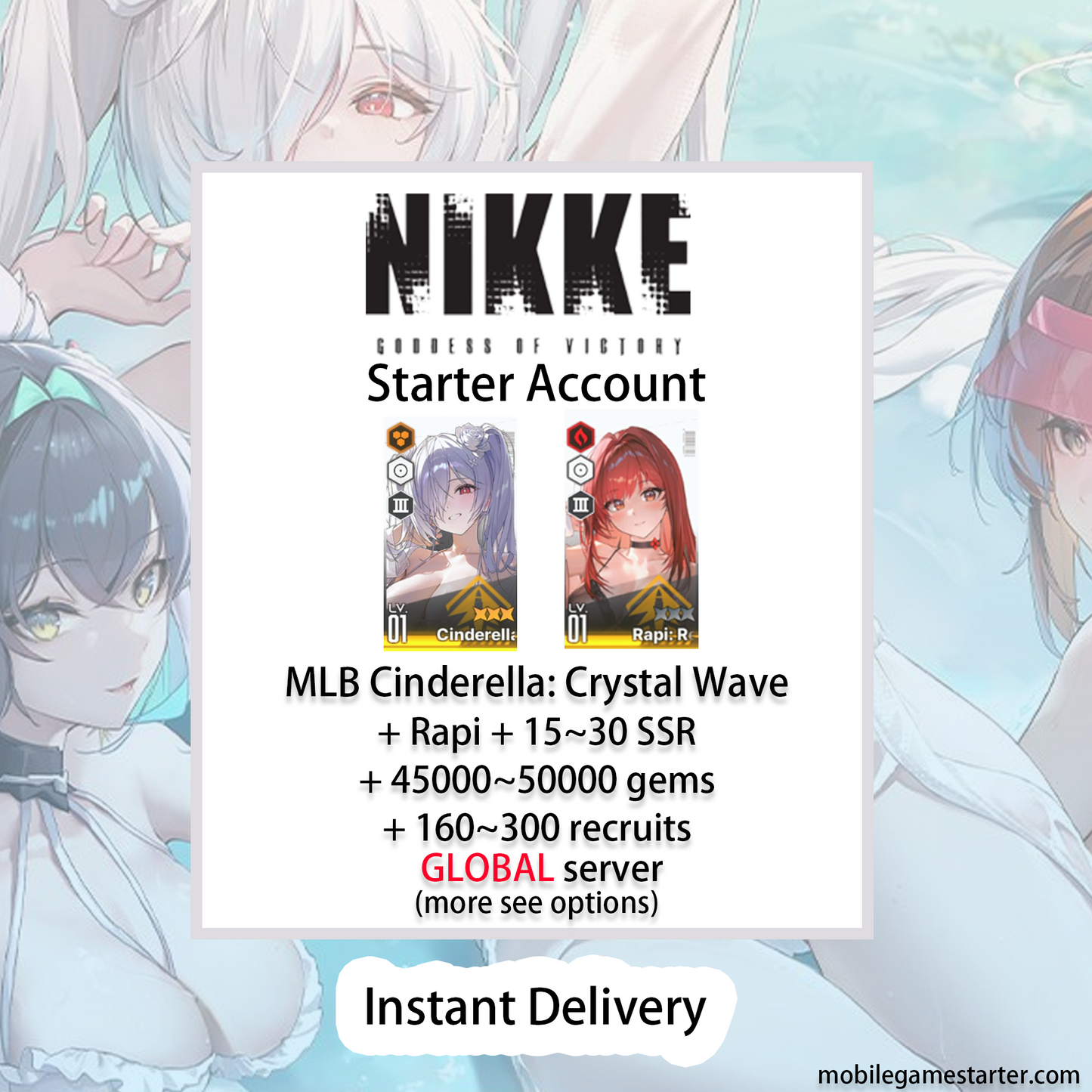 [GLOBAL] [INSTANT] MLB 4X Cinderella: Crystal Wave + Rapi + 15~30 SSRs + 45000~50000 Gems | GODDESS OF VICTORY NIKKE starter account Max Limit Break (see options)-Mobile Games Starter