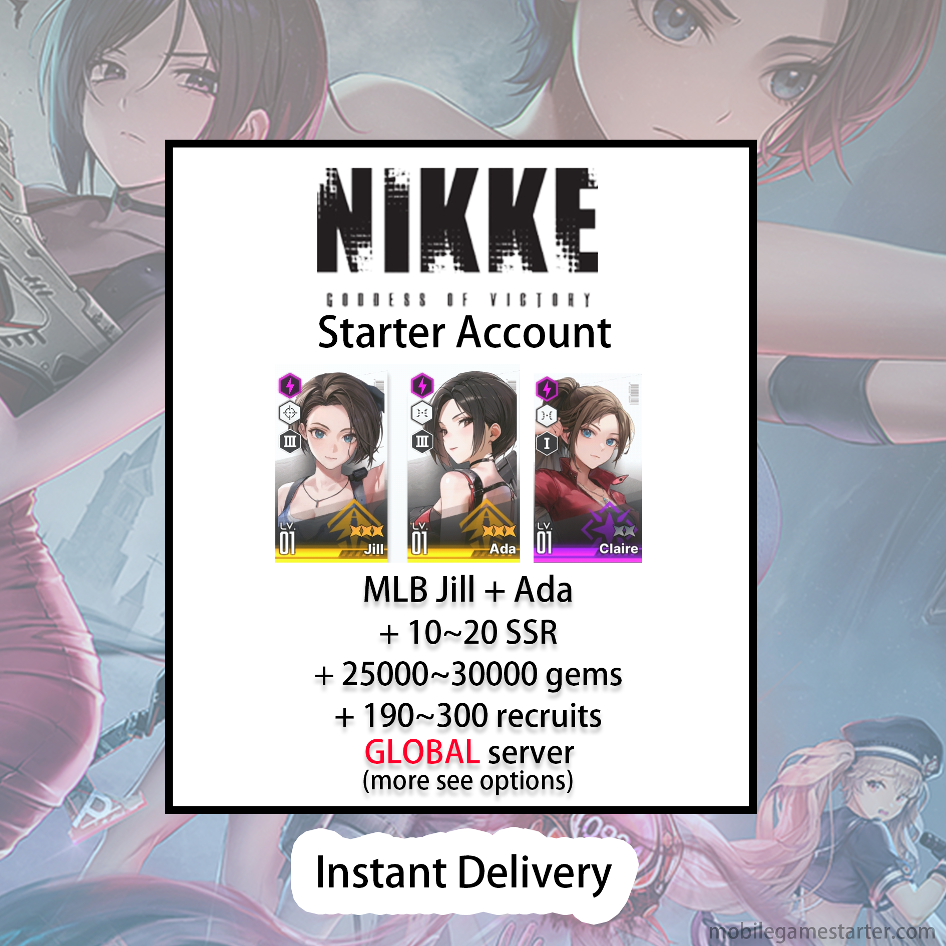 [GLOBAL] [INSTANT] MLB 4X Jill Ada + 2Skins+Clarie | GODDESS OF VICTORY NIKKE RESIDENT EVIL starter account Max Limit Break (see options)-Mobile Games Starter