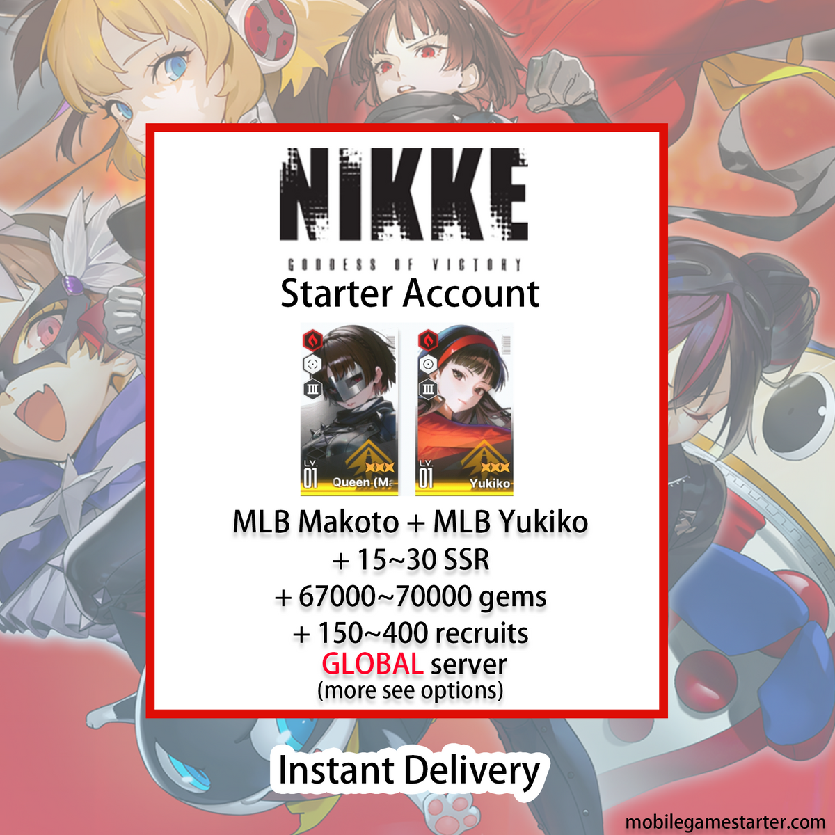 [GLOBAL] [INSTANT] MLB 4X Makoto + MLB Yukiko + 2 Skins + Aigis + 15~30 SSRs + 65000~70000 Gems | GODDESS OF VICTORY NIKKE Persona Max Limit Break starter account (see options)-Mobile Games Starter