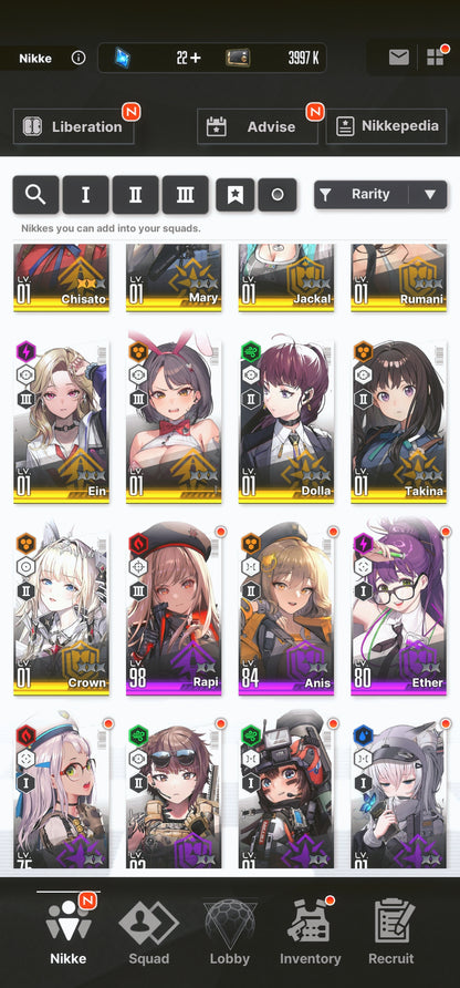 [GLOBAL] [INSTANT] NIKKE 13SSR 3 Chisato+Takina+Crown GODDESS OF VICTORY Lycoris starter account-Mobile Games Starter