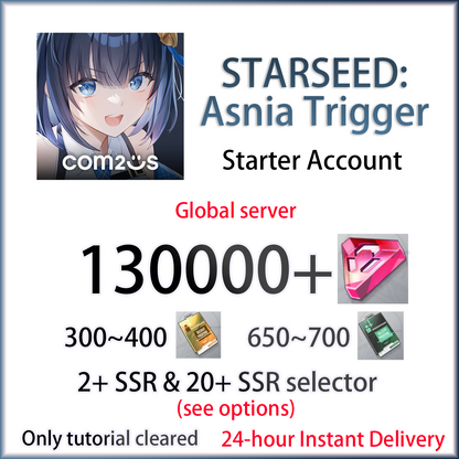 [GLOBAL][INSTANT] 130000 Starbits + 1000 tickets + 22~40 SSRs | STARSEED: Asnia Trigger Starter Account (see options)-Mobile Games Starter
