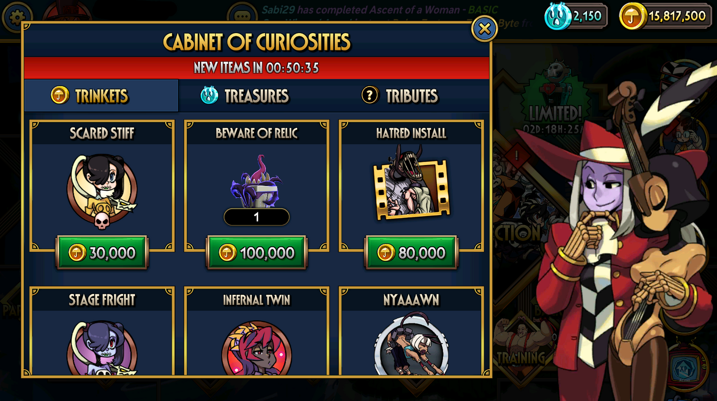 [GLOBAL][INSTANT] 18000~20000 Theonite + 15M Coins + Relics | Skullgirls Starter Account (see options)-Mobile Games Starter