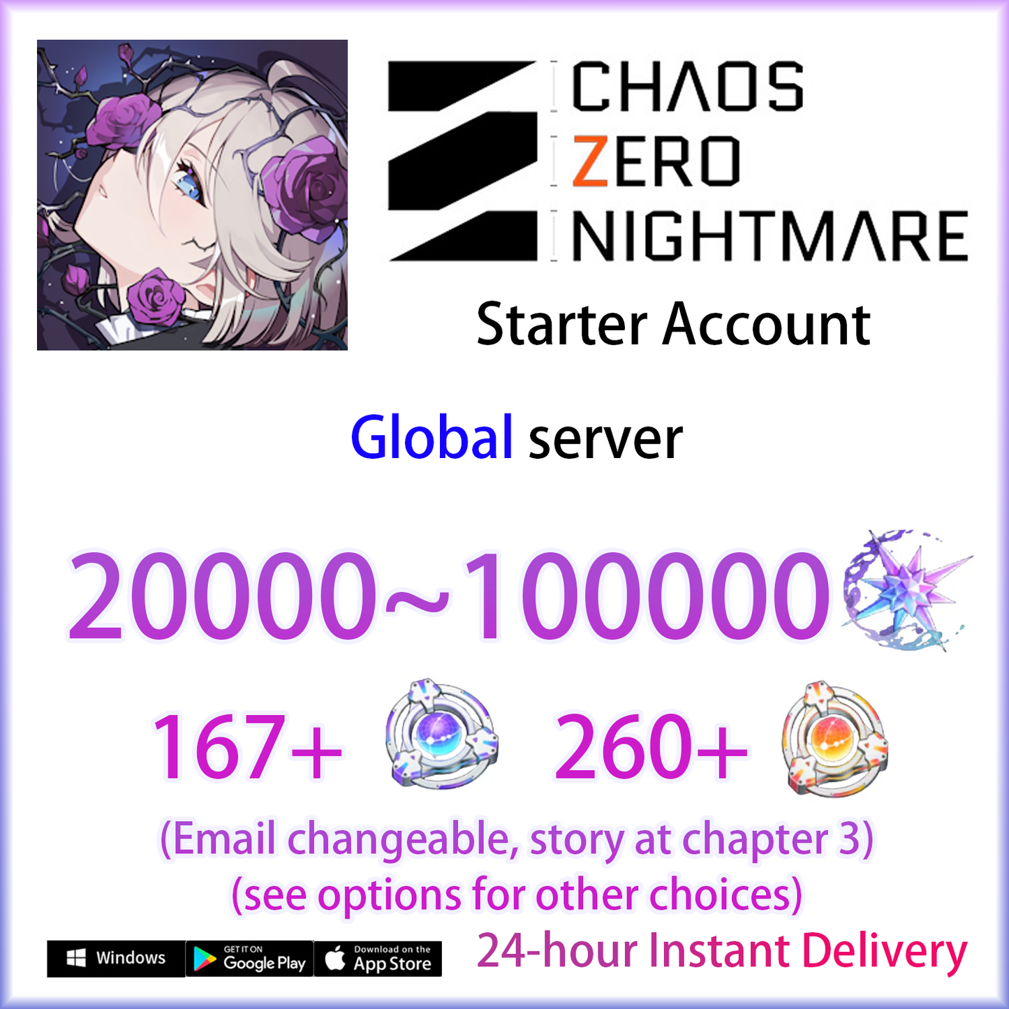 [GLOBAL][INSTANT] 39000 Crystals + 159 Limited Anchors + 280 regular Anchors | Chaos Zero Nightmare Starter Account (see options)-Mobile Games Starter