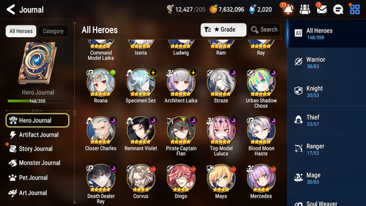 [GLOBAL][INSTANT] Epic 7 Seven 10ML + 27 4★ ML(lots dups) Straze Sez Flan Ray Choux Top Model Luluca Cerise Kizuna Ai 60 skin tickets+20 Speed 10-10 Account-Mobile Games Starter