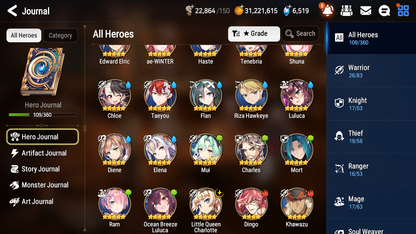 [GLOBAL][INSTANT] Epic 7 Seven 1ML 3LIM Little Queen Charlotte Edward Diene Ocean Breeze Luluca Angel of Light Angelica + ML pulls + 20 Speed + Name Starter Account-Mobile Games Starter