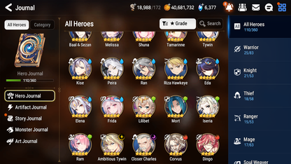 [GLOBAL][INSTANT] Epic 7 Seven 2ML Frida+art Ambitious Tywin Closer Charles Jack + 41ML pulls + 20 Speed +Name Starter Account-Mobile Games Starter