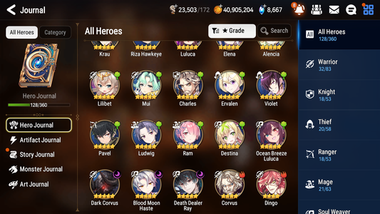 [GLOBAL][INSTANT] Epic 7 Seven 3ML 2LIM Death Dealer Ray Dark Corvus Blood Moon Haste Ocean Breeze Luluca+Artifact + ML pulls + 20 Speed +Name Starter Account-Mobile Games Starter