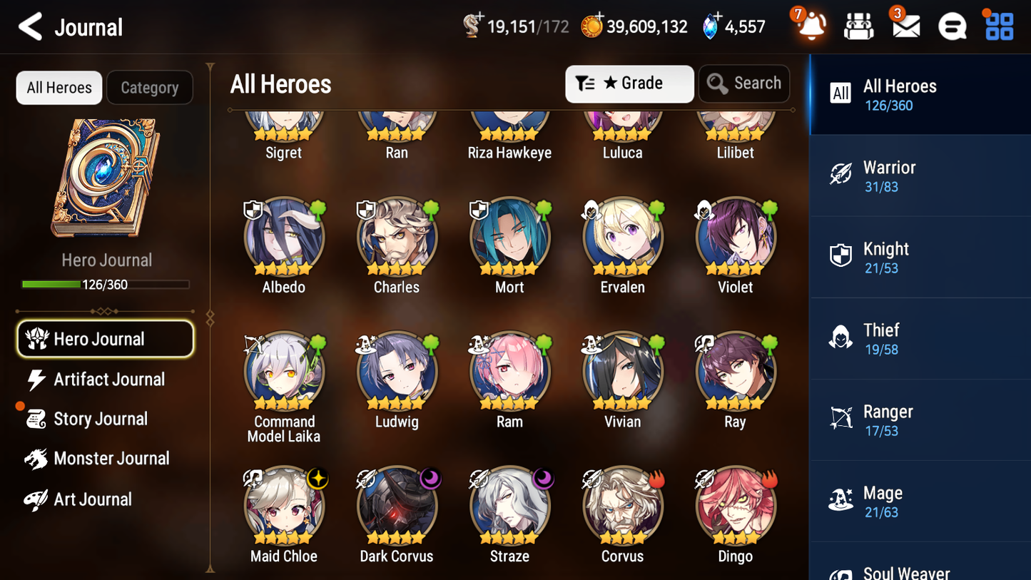 [GLOBAL][INSTANT] Epic 7 Seven 3ML 2LIM Straze Maid Chloe Dark Corvus + Albedo+Shalltear+artifact + 40ML pulls + 20 Speed +Name Starter Account Ovelord-Mobile Games Starter