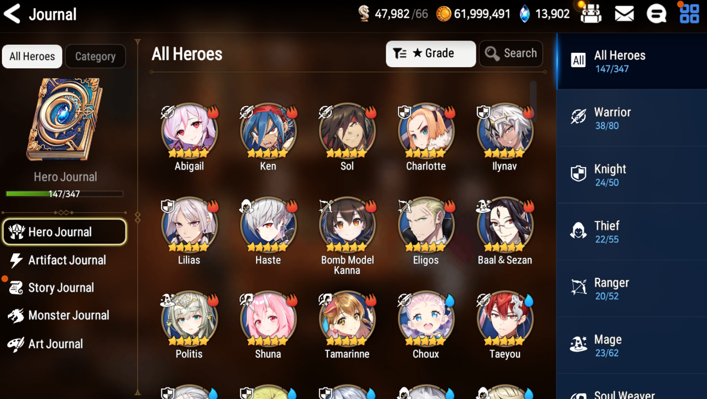 [GLOBAL][INSTANT] Epic 7 Seven 3ML Lone Wolf Peira Lionheart Cermia Specter + 69ML pulls 13k skystones 2900 mystics+ Name Starter Account-Mobile Games Starter