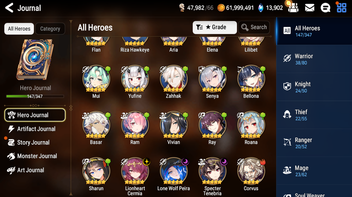 [GLOBAL][INSTANT] Epic 7 Seven 3ML Lone Wolf Peira Lionheart Cermia Specter + 69ML pulls 13k skystones 2900 mystics+ Name Starter Account-Mobile Games Starter