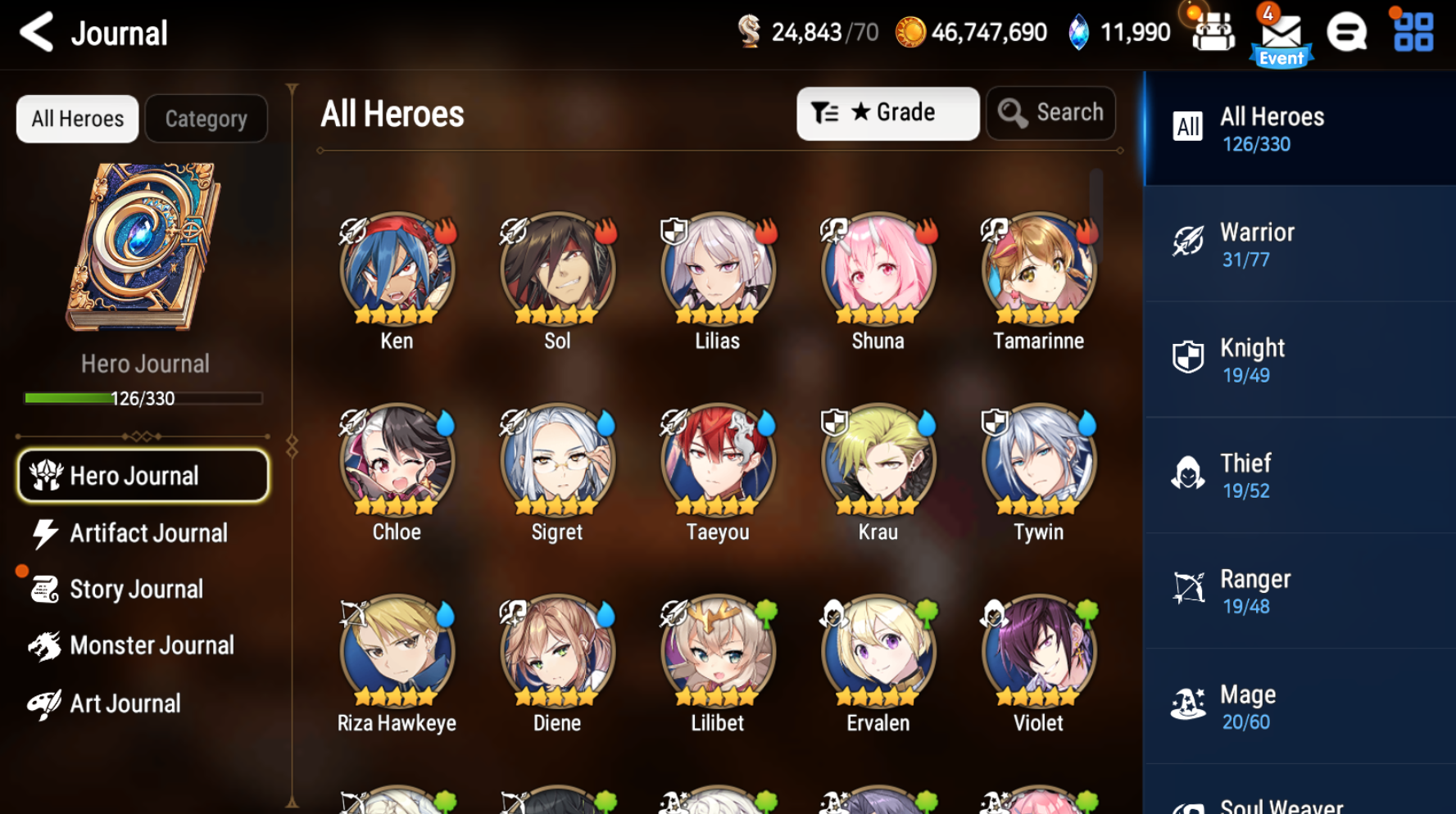 [GLOBAL][INSTANT] Epic 7 Seven 3ML New Moon Luna Arbiter Vildred Pirate Captain Flan Diene +12k Gems +30 ML pulls Starter Account-Mobile Games Starter