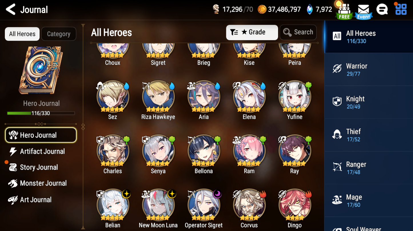 [GLOBAL][INSTANT] Epic 7 Seven 3ML New Moon Luna Belian Operator Sigret + 25 ML pulls + Name Starter Account-Mobile Games Starter