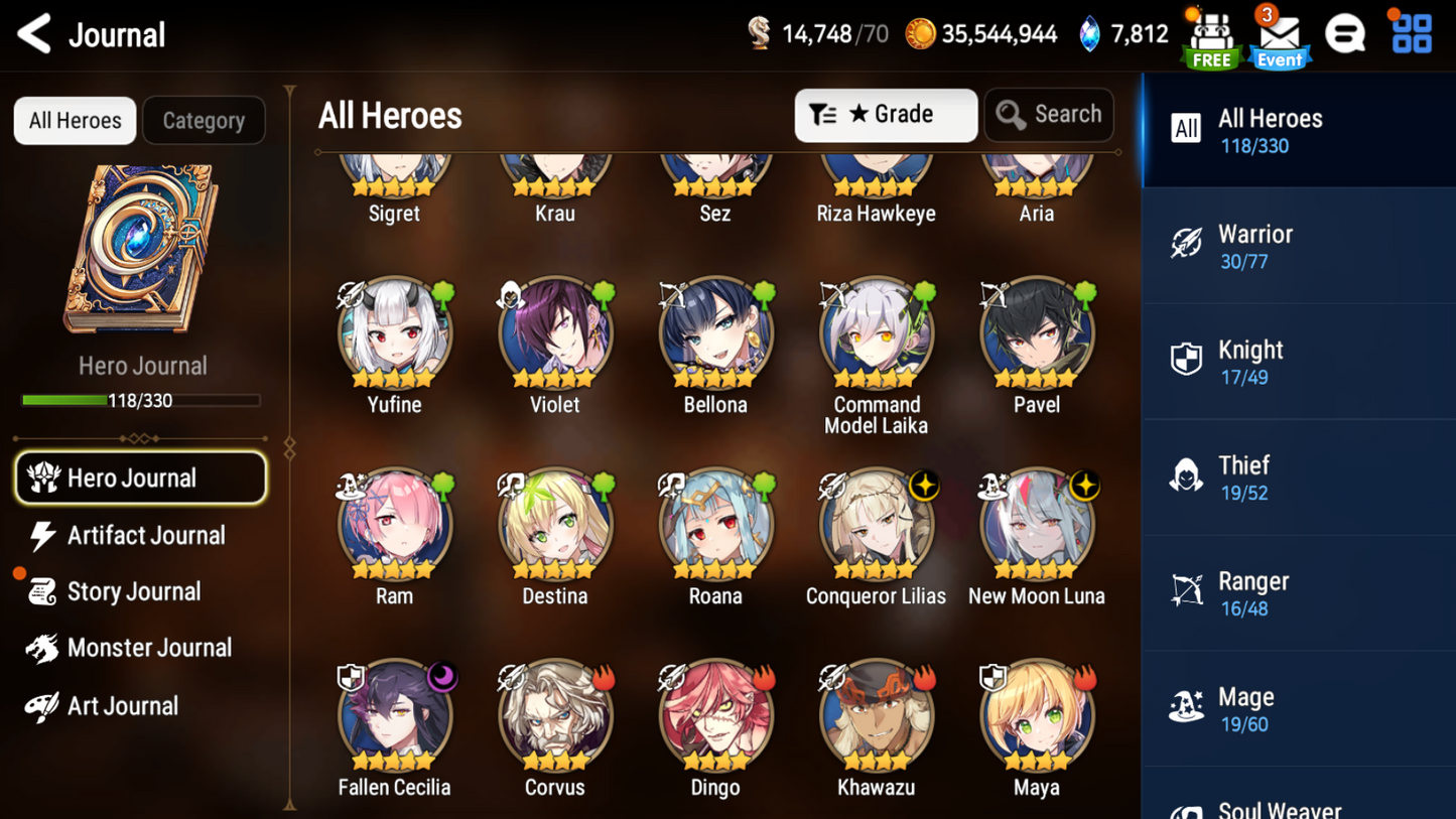 [GLOBAL][INSTANT] Epic 7 Seven 3ML New Moon Luna Conqueror Lilias Fallen Cecilia +7.8k Gems +24 ML pulls + Name Starter Account-Mobile Games Starter