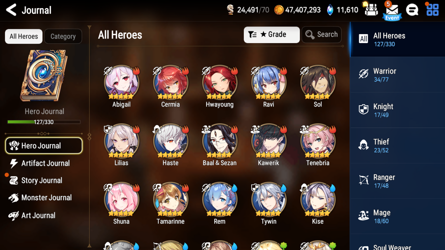 [GLOBAL][INSTANT] Epic 7 Seven 3ML New Moon Luna Krau Lilibet Rem Diene +11k Gems +34 ML pulls Starter Account-Mobile Games Starter