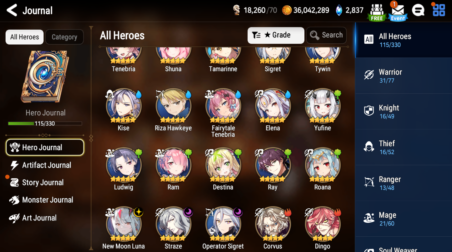 [GLOBAL][INSTANT] Epic 7 Seven 3ML New Moon Luna Straze Operator Sigret Fairytale Jack +24 ML pulls + Name Starter Account-Mobile Games Starter