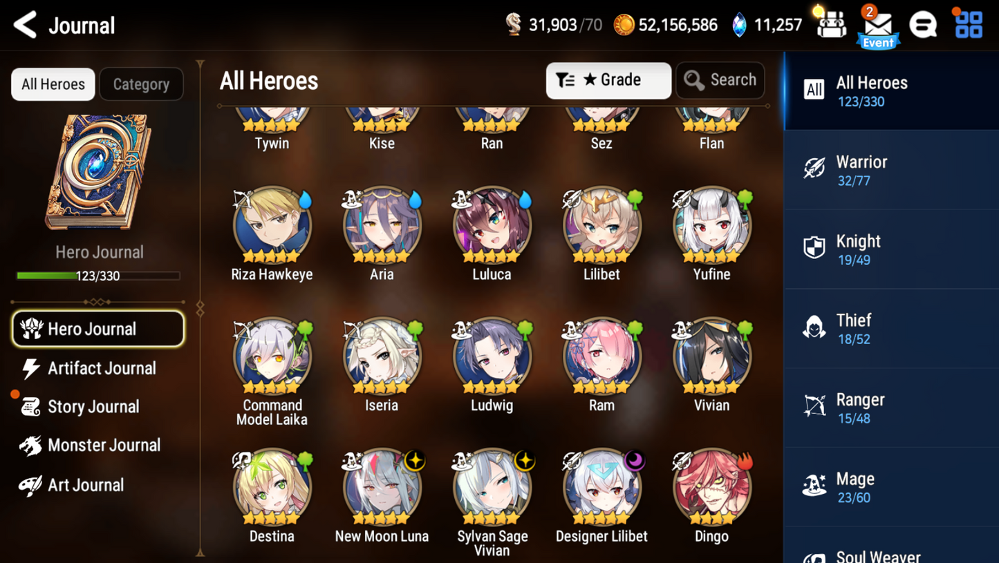 [GLOBAL][INSTANT] Epic 7 Seven 3ML New Moon Luna Sylvan Sage Vivan Lilibet Jack +11k Gems +38 ML pulls Starter Account-Mobile Games Starter