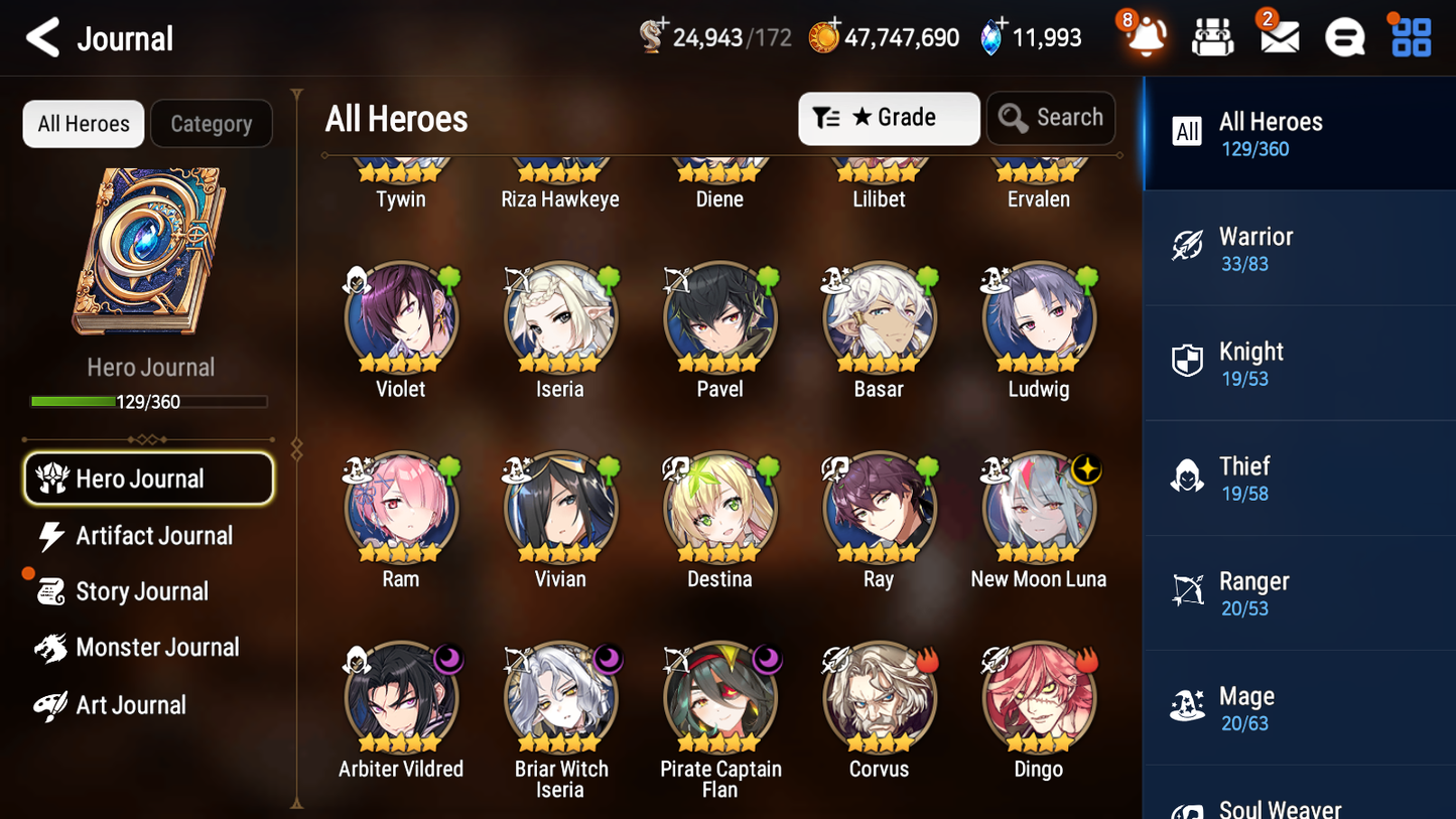 [GLOBAL][INSTANT] Epic 7 Seven 4ML 1LIM New Moon Luna Arbiter Vildred Pirate Captain Flan Briar Witch Iseria Diene +12k Gems + 44ML pulls + 20 Speed Starter Account-Mobile Games Starter
