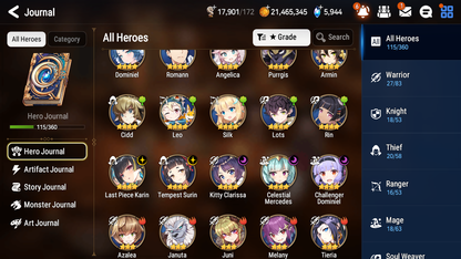 [GLOBAL][INSTANT] Epic 7 Seven 4ML Harsetti Hellion Lua Abyssal Yufine + 42ML pulls +20 Speed + Name Starter Account-Mobile Games Starter
