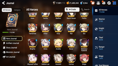 [GLOBAL][INSTANT] Epic 7 Seven 4ML Harsetti Hellion Lua Abyssal Yufine + 42ML pulls +20 Speed + Name Starter Account-Mobile Games Starter