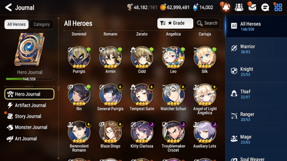 [GLOBAL][INSTANT] Epic 7 Seven 4ML Lone Wolf Peira Lionheart Cermia Specter + 83ML pulls 13k skystones 3000 mystics+20 Speed + Name Starter Account-Mobile Games Starter