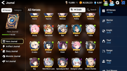 [GLOBAL][INSTANT] Epic 7 Seven 4ML New Moon Luna Apocalypse Ravi Lilibet Charles +24 ML pulls + Name Starter Account-Mobile Games Starter