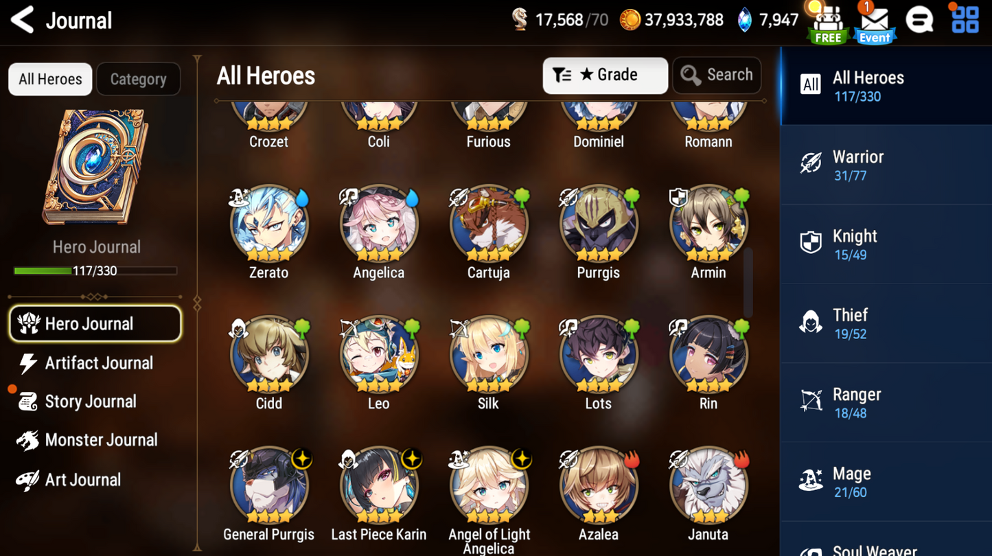 [GLOBAL][INSTANT] Epic 7 Seven 4ML New Moon Luna Arbiter Vildred Kise Sigret Angel +23 ML pulls + Name Starter Account-Mobile Games Starter