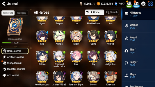 [GLOBAL][INSTANT] Epic 7 Seven 4ML New Moon Luna Arbiter Vildred Kise Sigret Angel +23 ML pulls + Name Starter Account-Mobile Games Starter