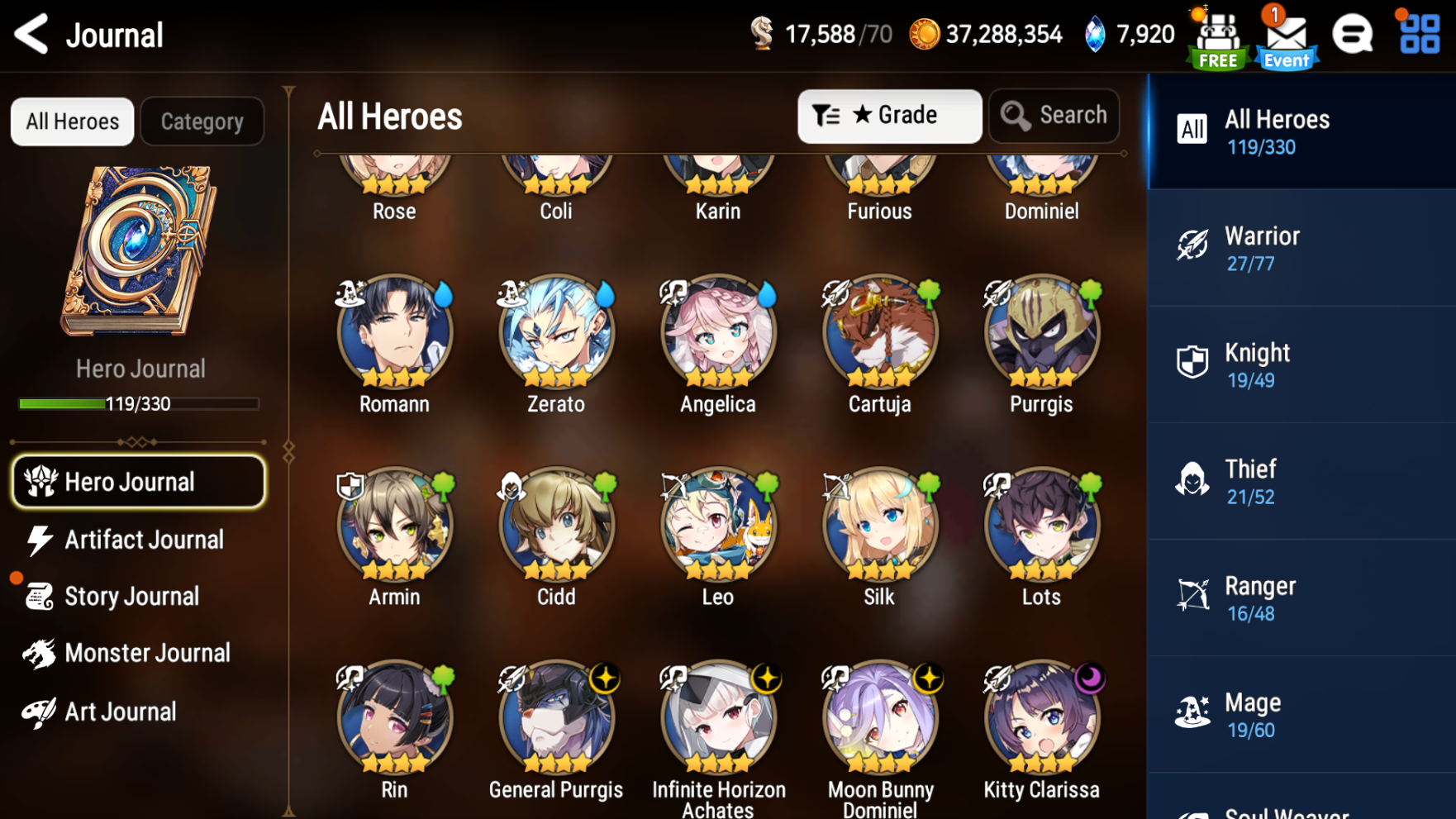 [GLOBAL][INSTANT] Epic 7 Seven 4ML New Moon Luna Arbiter Vildred Krau Solitaria +23 ML pulls + Name Starter Account-Mobile Games Starter