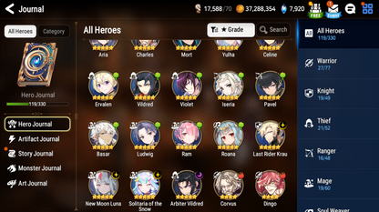 [GLOBAL][INSTANT] Epic 7 Seven 4ML New Moon Luna Arbiter Vildred Krau Solitaria +23 ML pulls + Name Starter Account-Mobile Games Starter