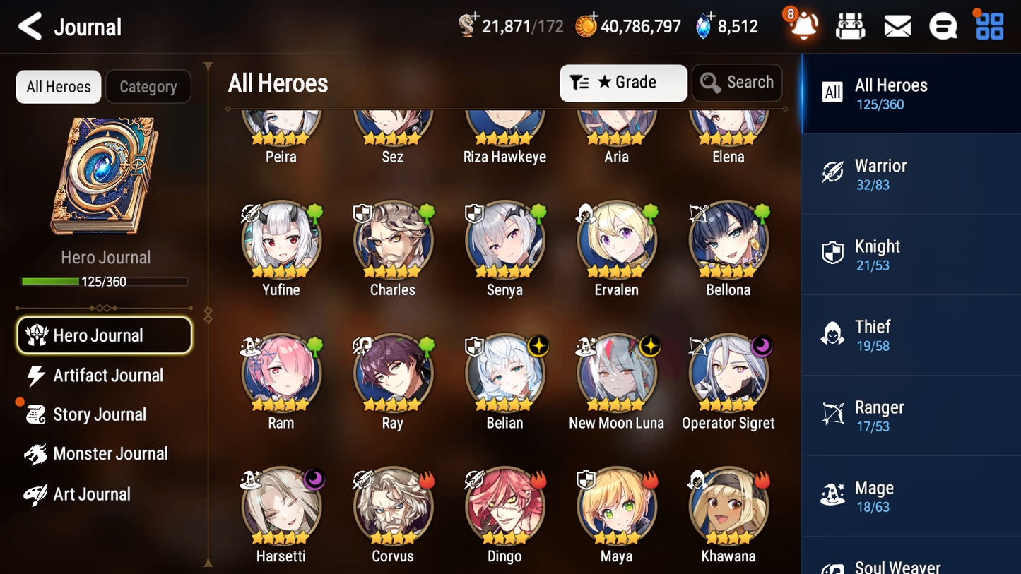 [GLOBAL][INSTANT] Epic 7 Seven 4ML New Moon Luna Harsetti Belian Operator Sigret + 42ML pulls +20 Speed + Name Starter Account-Mobile Games Starter
