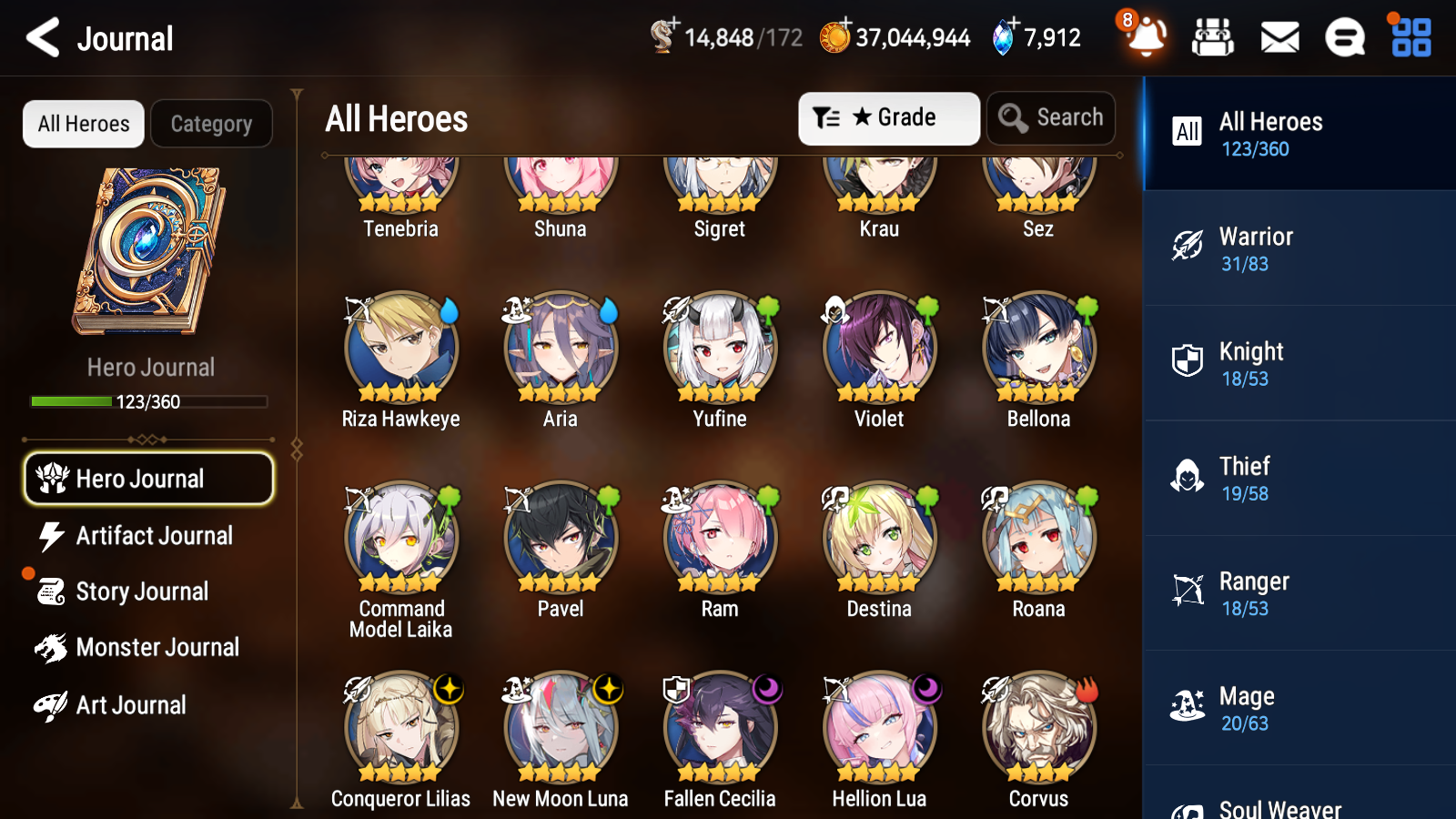 [GLOBAL][INSTANT] Epic 7 Seven 4ML New Moon Luna Hellion Lua Conqueror Lilias Fallen Cecilia +7.8k Gems + 38ML pulls +20 Speed + Name Starter Account-Mobile Games Starter