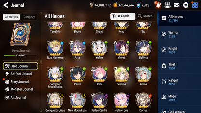 [GLOBAL][INSTANT] Epic 7 Seven 4ML New Moon Luna Hellion Lua Conqueror Lilias Fallen Cecilia +7.8k Gems + 38ML pulls +20 Speed + Name Starter Account-Mobile Games Starter