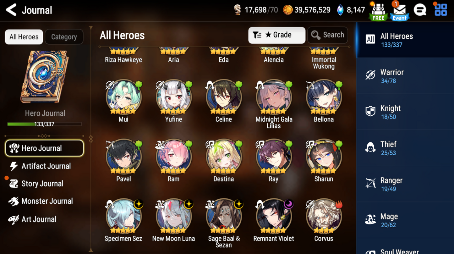 [GLOBAL][INSTANT] Epic 7 Seven 4ML New Moon Luna Remnant Violet Sez Baal Midnight Gala Lilias Angel +24 ML pulls + Name Starter Account-Mobile Games Starter