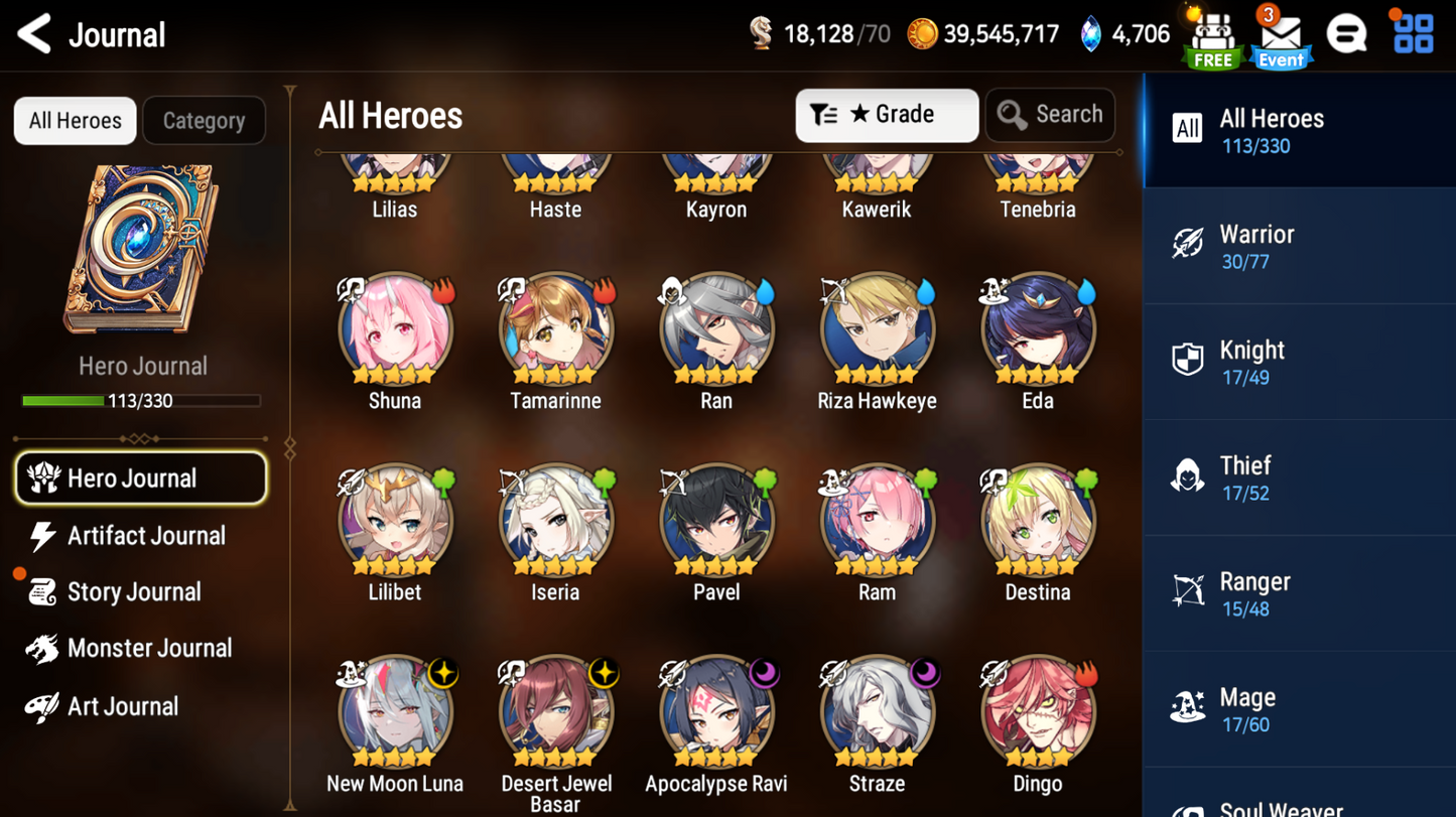 [GLOBAL][INSTANT] Epic 7 Seven 4ML New Moon Luna Straze Apocalypse Ravi DJ Basar +27 ML pulls + Name Starter Account-Mobile Games Starter