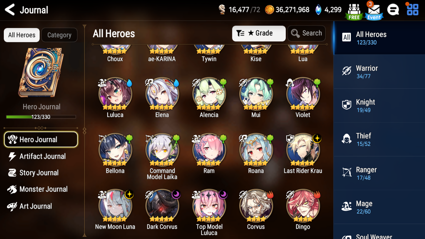 [GLOBAL][INSTANT] Epic 7 Seven 4ML New Moon Luna Top Model Luluca Krau Corvus +25 ML pulls + Name Starter Account-Mobile Games Starter